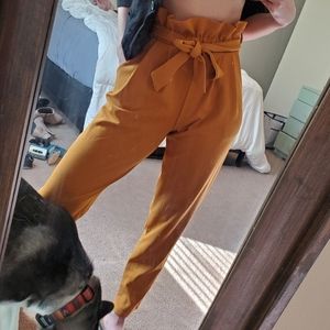 Mustard paper bag trousers
